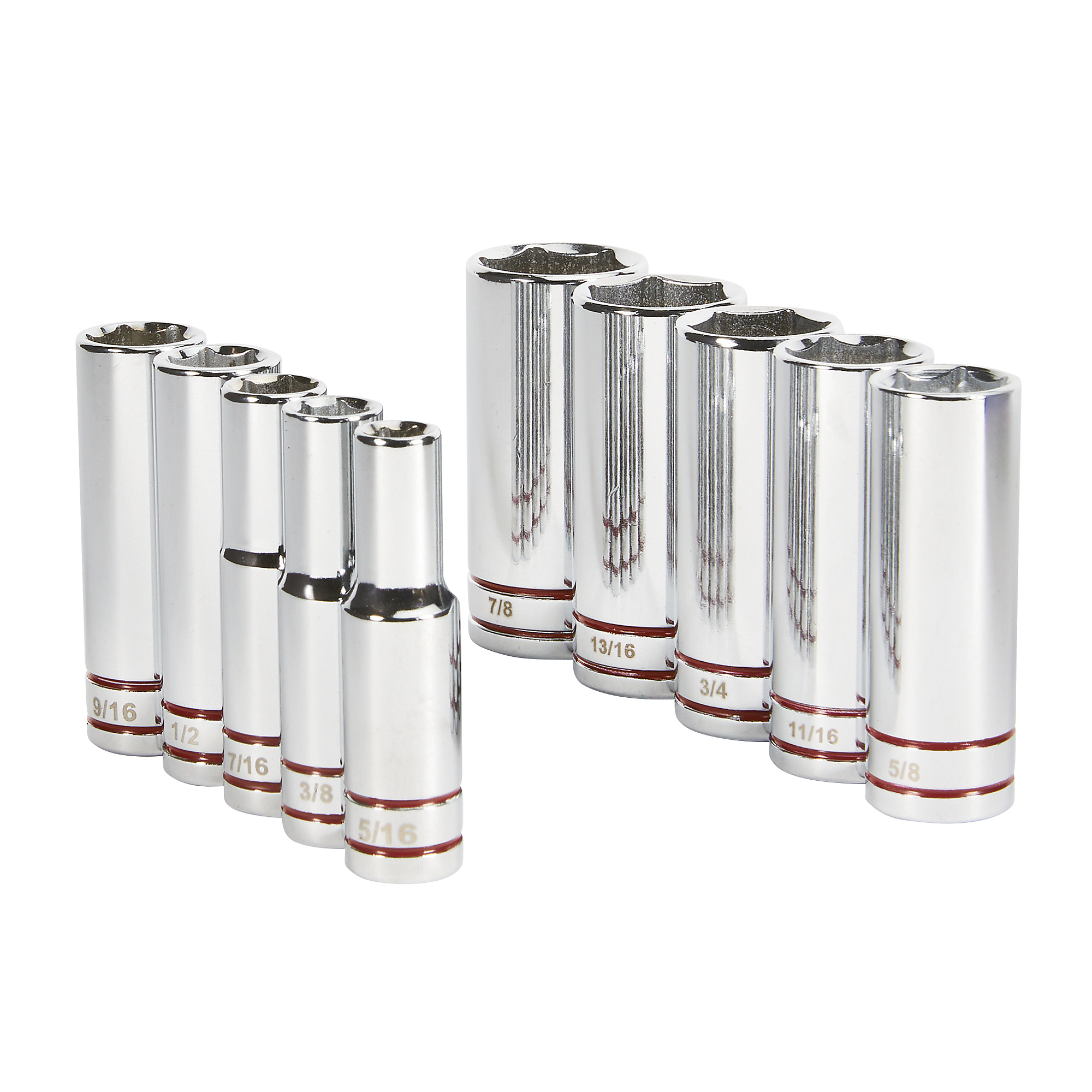 Klutch 3/8in.-Drive Deep Socket Set, SAE, 10-Pc.